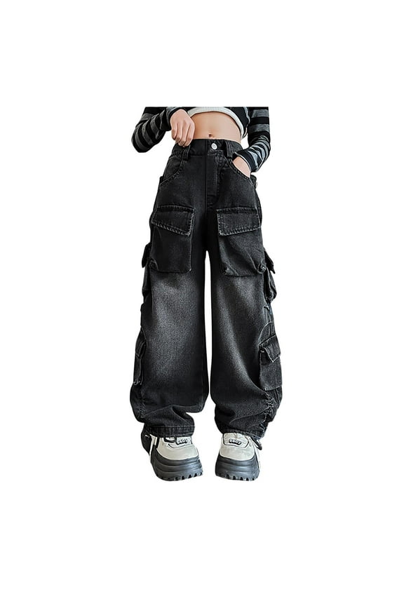 Girls Skinny Fit High WaistFashion Kids Stretch Slim Jeans Pants(Black,7-8Y)