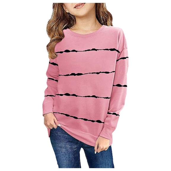 Futezty Girls Striped Color Block Sweatshirts Kids Crewneck Long Sleeve Pullover Tops
