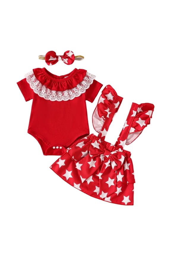 Girls Summer Outfits, 4th of July Baby Girl Outfits 3pcs Toddler Baby Girl Pants Set Short Sleeve T-Shirts Tops + Flare Trousers + Headband 6M 12M 18M 24M 3T 4T Kids Summer Casual Clothes