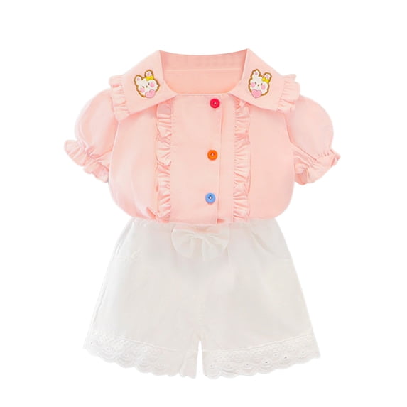 Futezty Girls Summer Outfits, 4th of July Baby Girl Outfits Baby Toddler Girls Floral Short Sleeve Tops T-Shirt Vest Denim Shorts Set Kids 1T 2T 3T 4T 5T 6T Clothes Summer Outfits