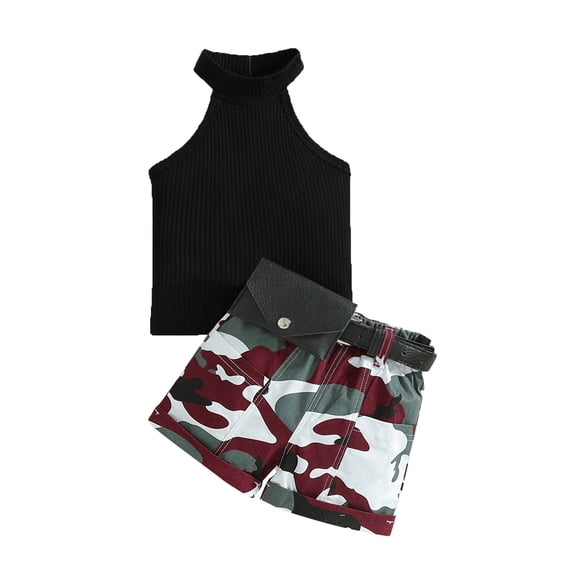 Futezty Girls Summer Outfits, 4th of July Baby Girl Outfits Toddler Baby Girl 2Pcs Outfit 1T 2T 3T 4T 5T Summer Clothes Short Sleeve Letter T Shirts Tops  Camouflage Shorts Set