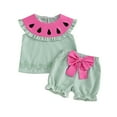 thumbnail image 1 of Futezty Girls Summer Outfits, 4th of July Baby Girl Outfits Toddler Baby Girl Summer Clothes 3 6 12 18 24 Months Cotton Outfits Short Sleeve Contrast T-Shirts Tops Shorts Sets, 1 of 3