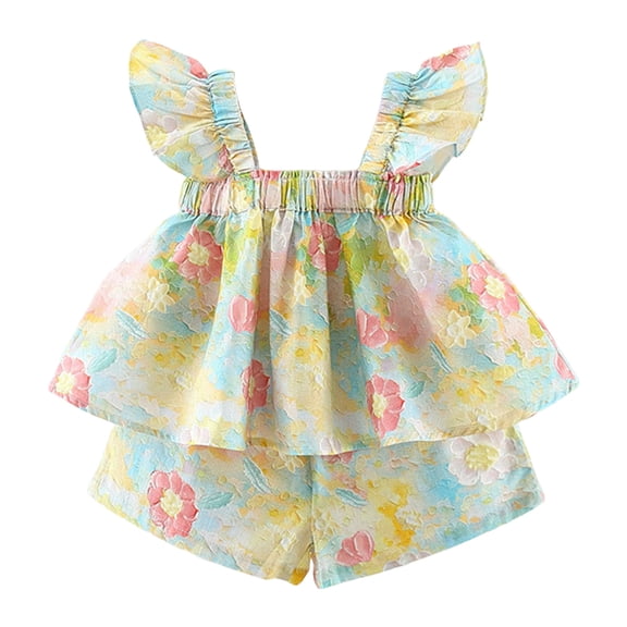 Futezty Girls Summer Outfits, 4th of July Baby Girl Outfits Children Girls Sleeveless Solid Vest Tops Summer Lattice Prints Short Skirts Two Outfits