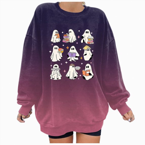 Futezty Halloween Graphic Print Oversized Sweatshirt Crewneck Embroidered Pullover Casual Comfy Outfits