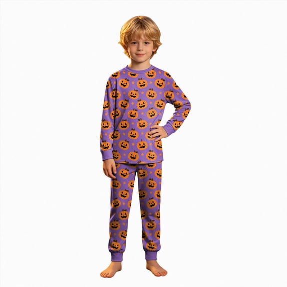 Futezty Halloween Kids Pajama for Girls Boys Cozy Pumpkin Themed Sleepwear O-Neck Long Sleeve T-Shirts Pants Homewear 2T-9T
