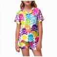 thumbnail image 1 of Futezty Halloween Pajamas Kids Girls Halloween Themed Nightwear Short Sleeve Top and Shorts Cozy Sleepwear Girls Pjs 2T-13T, 1 of 5