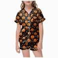 thumbnail image 1 of Futezty Halloween Pjs Set Ghost Pumpkin Print Girls Silk Pjs Short Sleeve Button Down Nightwear with Shorts Sets Teen Girl Pajamas 2T-13T, 1 of 4