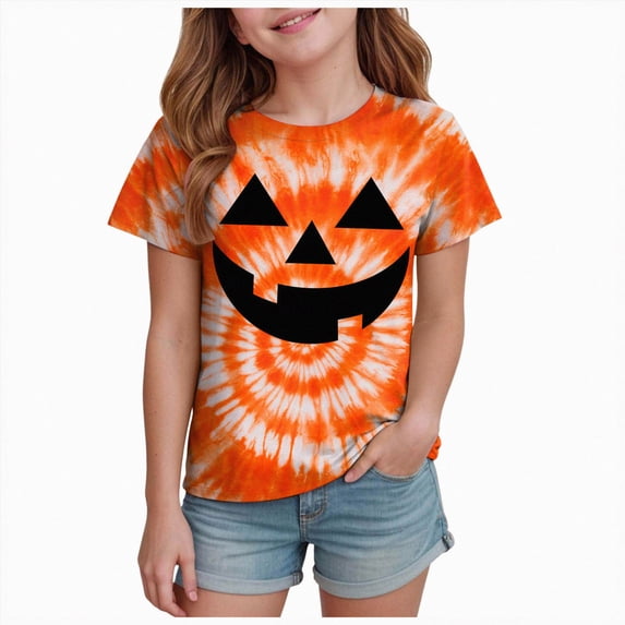 Futezty Halloween Shirt for Toddler Boy Girl Tie Dye Short Sleeve Tshirt Pumpkin Face Graphic Clothes Tee Tops Halloween Shirts for Kids 12M-13T