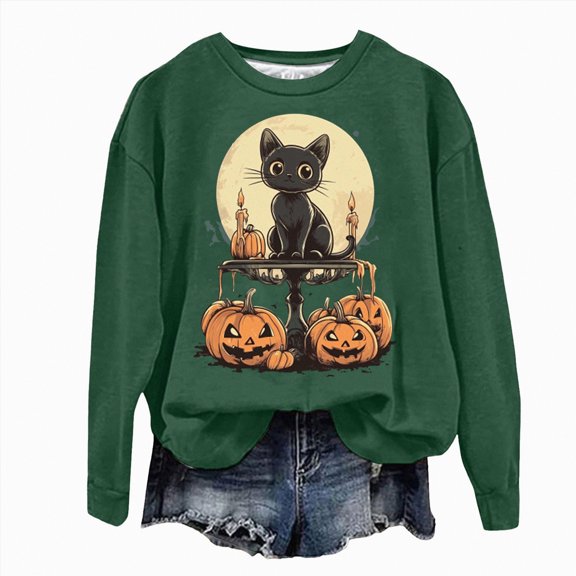 Futezty Halloween Sweatshirts for Women Plus Size Long Sleeve Cute Graphic Pullover Top 2025 Fall Fashion Shirt Clothes