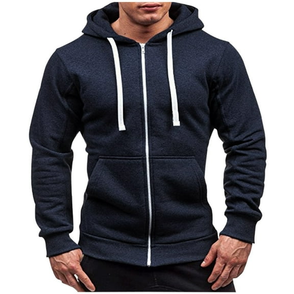 Futezty Hoodies for Men Zipper Coat Solid Color Fashion Long Sleeve Sweatshirts