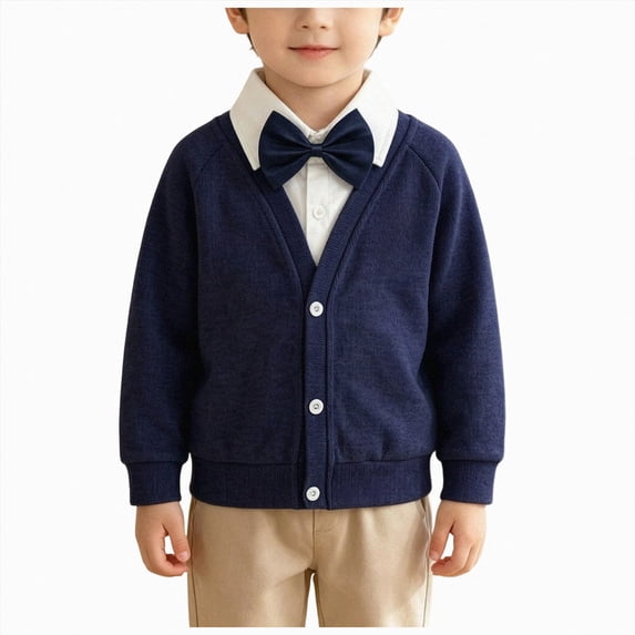 Futezty Kids Boy School Uniform Cardigan Sweaters V-Neck Basic Solid Button Knitted Shirt 1T-8T