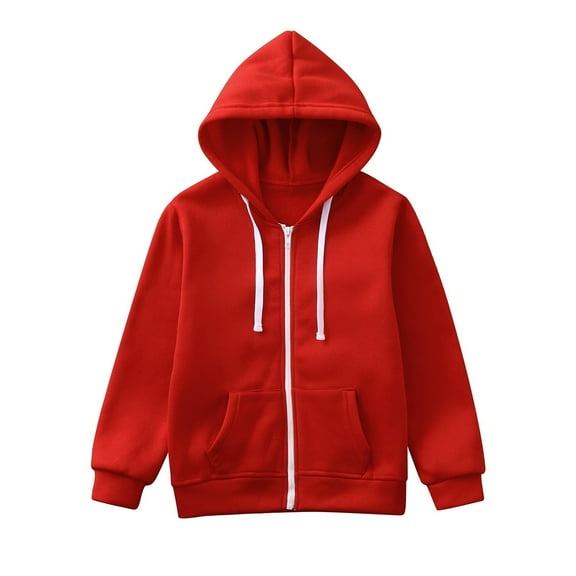 Futezty Toddler Boys Girls Cute Coat Sweatshirt Color Solid Zip Long Hoodie Top Sleeve Up Kids Jackets For Boys Girls,Red,11-12 T