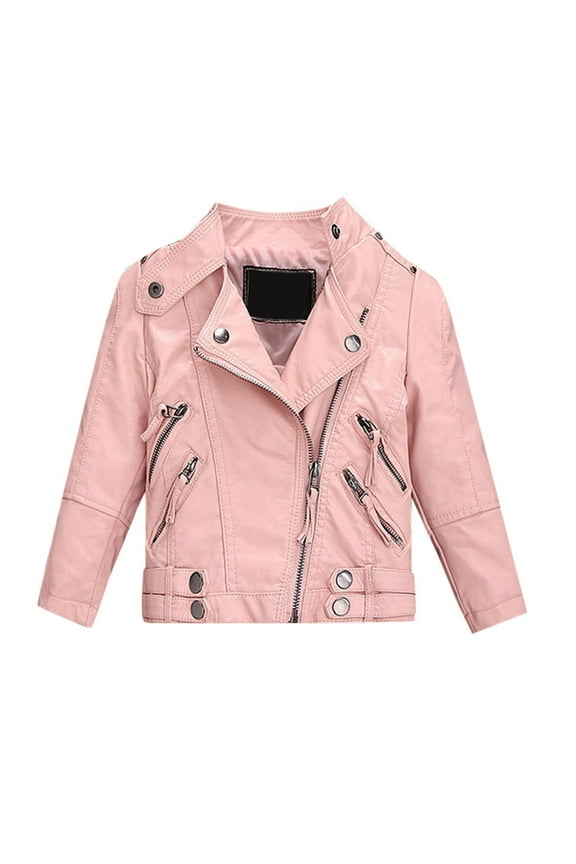 Kids Girl Spring Pu Leather Jacket Motorcycle Coat For Boy Jacket