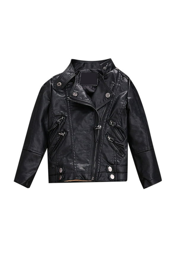 Kids Girl Spring Pu Leather Jacket Motorcycle Coat For Boy Jacket