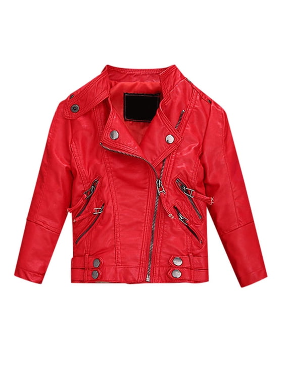 Kids Girl Spring Pu Leather Jacket Motorcycle Coat For Boy Jacket