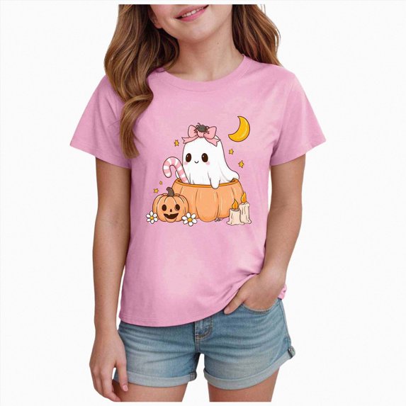Futezty Kids Girls Boys T Shirts Short Sleeve Halloween Pumpkin Tops Shirt Casual Tee for Base Layer Fall Tops Tees 12M-14T
