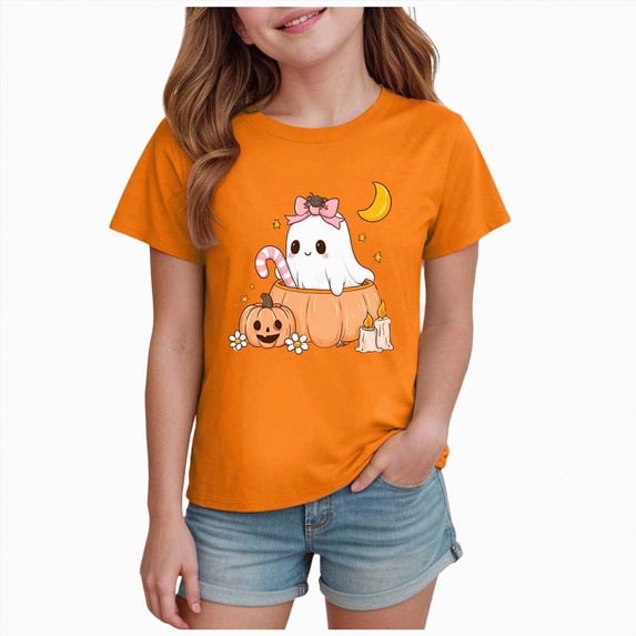 Futezty Kids Girls Boys T Shirts Short Sleeve Halloween Pumpkin Tops Shirt Casual Tee for Base Layer Fall Tops Tees 12M-14T