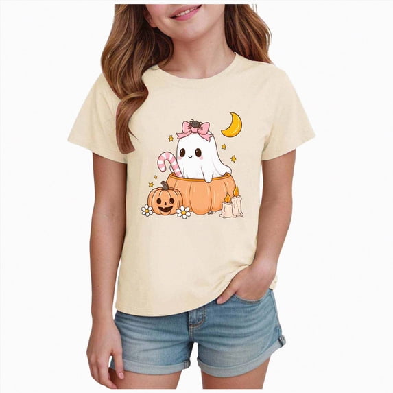 Futezty Kids Girls Boys T Shirts Short Sleeve Halloween Pumpkin Tops Shirt Casual Tee for Base Layer Fall Tops Tees 12M-14T