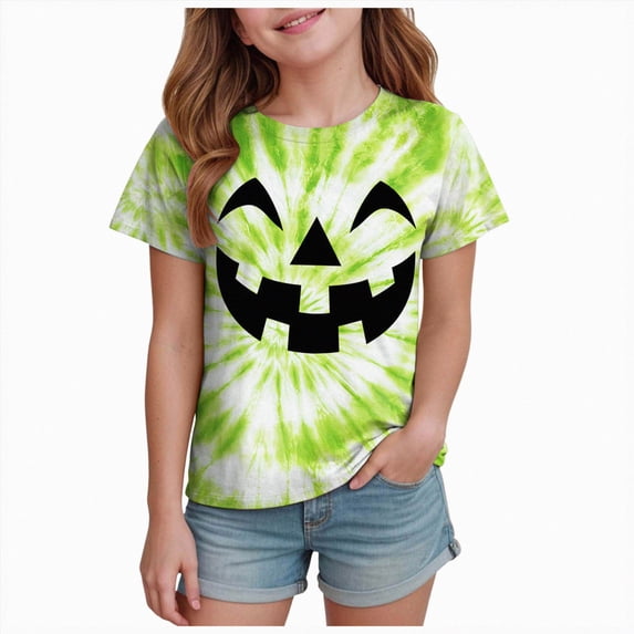 Futezty Kids Halloween Shirt Girls Boys Funny Spooky Tie Dye Shirts Pumpkin Face Short Sleeve Fall Tee Top 12M-13T