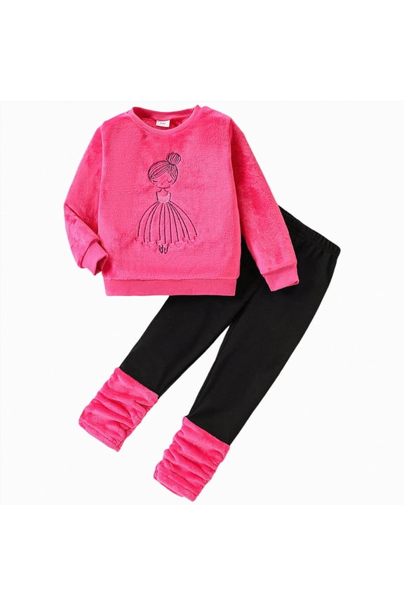 Kids Toddler Girls Clothes Figure Graphic Drop Shoulder Sweatshirt Top Pullover Pants Fall Winter Outfit Set 18M-6T