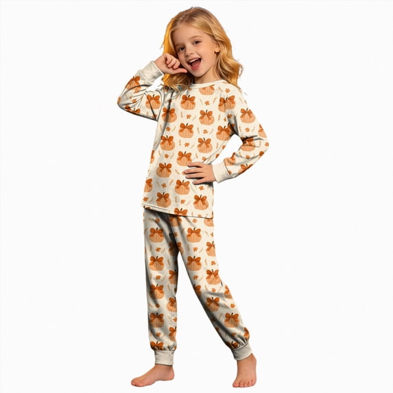 Futezty Little Girls Boys Halloween Pumpkin Graphic Long Sleeve Pajamas Sets Toddler Pjs Kids Fall Winter Sleepwears 2T-9T