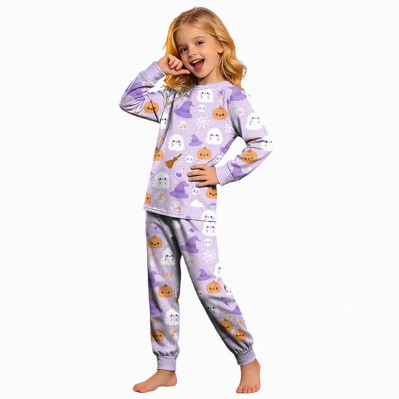 Futezty Little Girls Boys Halloween Pumpkin Graphic Long Sleeve Pajamas Sets Toddler Pjs Kids Fall Winter Sleepwears 2T-9T