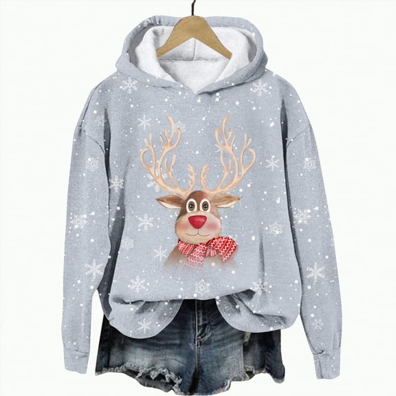Futezty Long Christmas Hoodies for Women Cute Funny 3D Print Sweatshirts Xmas Hoodie Sleeve Sweaters Holiday Pullover