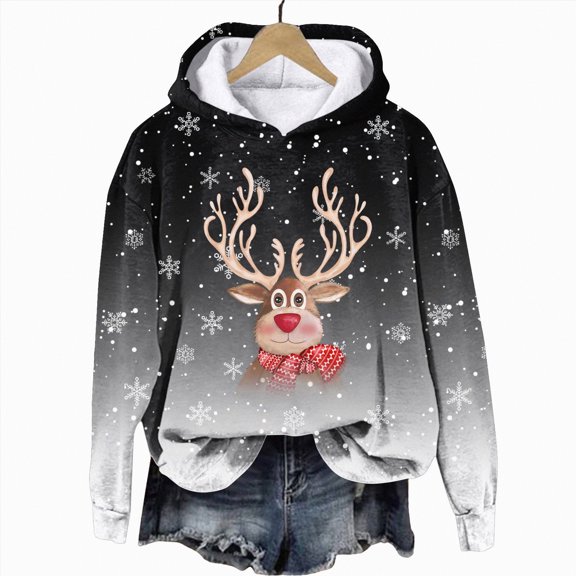 Futezty Long Christmas Hoodies for Women Cute Funny 3D Print Sweatshirts Xmas Hoodie Sleeve Sweaters Holiday Pullover