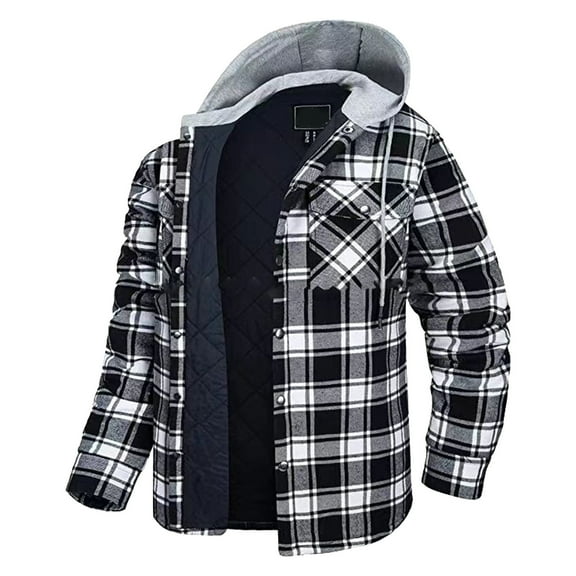 Futezty Men Cotton Plaid Shirts Jacket Fleece Lined Flannel Hoodie Casual Sherpa Outdoor Coat