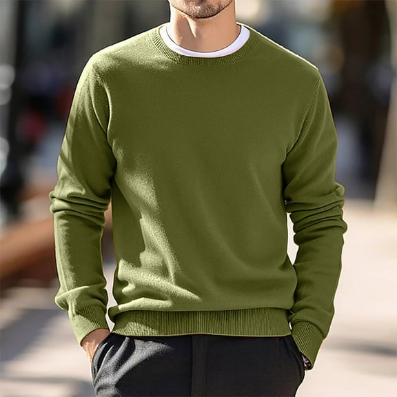 Futezty Men Crewneck Sweatshirts Long Sleeve Basic Pullover Shirts Twill Textured Soild Casual Tops