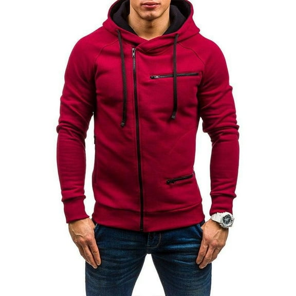 Futezty Men Hoodies Casual Striped Drawstring Hooded And Zipper Closure Hoodie Slim Fit Fleece Sweatshirt