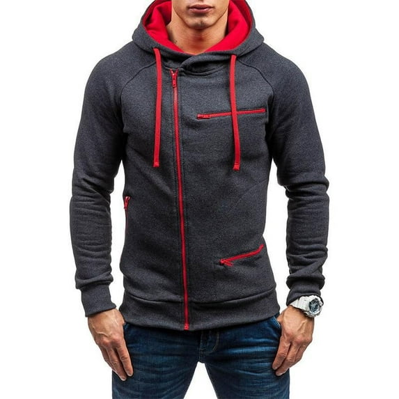 Futezty Men Hoodies Casual Striped Drawstring Hooded And Zipper Closure Hoodie Slim Fit Fleece Sweatshirt