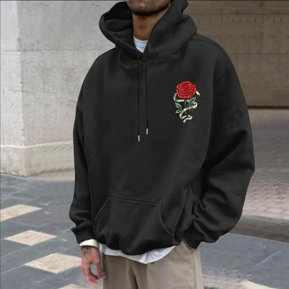 Futezty Men Hoodies Print Long Sleeve Drawstring Pullover Hoodies Sweatshirt with Pocket Trendy