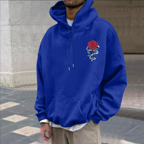 Futezty Men Hoodies Print Long Sleeve Drawstring Pullover Hoodies Sweatshirt with Pocket Trendy