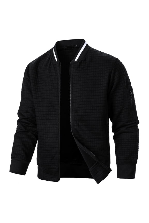 Men Lightweight Jacket Casual Jacket Waffle Knitted Black Jacket Coat