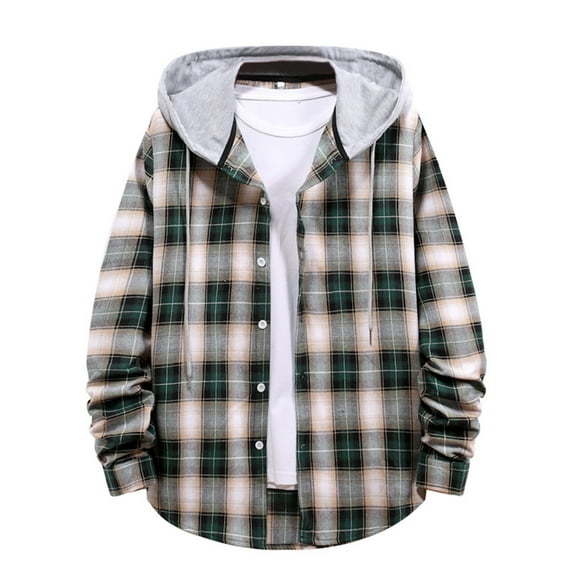 Futezty Men Long Sleeve Quilted Lined Flannel Shirt Button Down Plaid Hoodie Lightweight Jacket