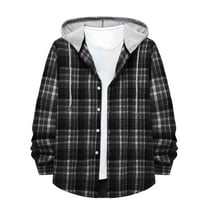 Futezty Men Plaid Flannel Hoodie Jacket Long Sleeve Button Up Sweatshirt Top Thermal Winter Outwear