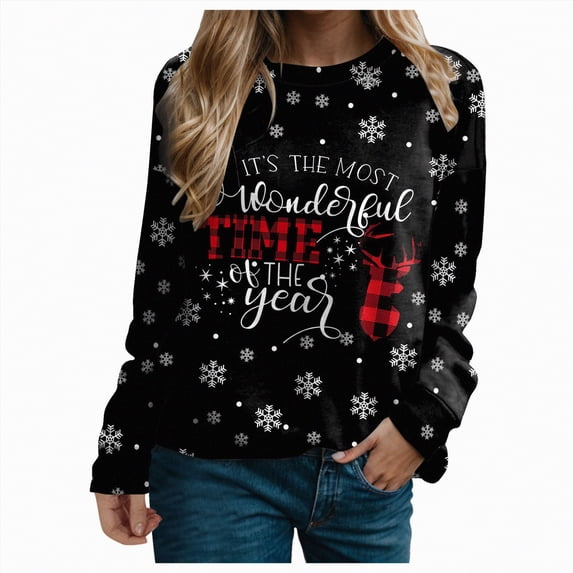 Futezty Merry Christmas Sweartshirt for Women Xmas Buffalo Plaid Tree Tops Color Block Snowflake Print Long Sleeve Shirt