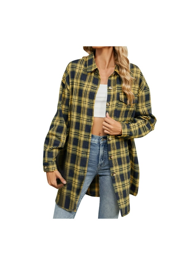 Plaid Shirts for Women Loose Fit Boyfriend Button Down Shirt Long Sleeve Casual Flannel Blouse Tops