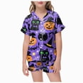 thumbnail image 1 of Futezty Pumpkin Ghost Pajamas for Girl Boy Halloween Short Sleeve Shorts Silk Pj Sets Kids Halloween Lounge Sleepwear 2T-13T, 1 of 5