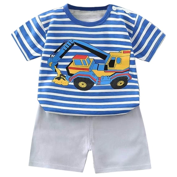 Futezty Toddler Baby Boy Outfits Stripes Cartoon Car Pattern T Shirt Tops Shorts Clothes