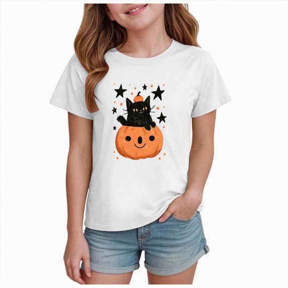 Futezty Toddler Boy Girl Pumpkin Face Spooky Halloween T-Shirt Short Sleeve Kids Fun Tops 12M-14T