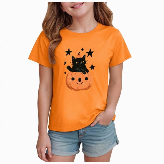 Futezty Toddler Boy Girl Pumpkin Spooky Halloween T-Shirt Short Sleeve Kids Fun Tops 12M-14T