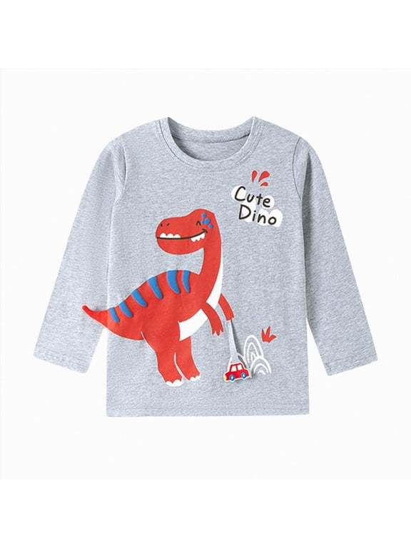 Toddler Boy Long Sleeve Shirt Cotton Dinosaur Graphic Tops Fall Winter Layering Tees 2T-7T