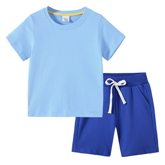 Futezty Toddler Boys Clothes Summer Outfit Sets, Boys Outfit Sets, Solid Color 2 Pieces Short Sleeve T Shirts with Shorts Sets Boys Casual Short Sleeved Drawstring Pants Suit