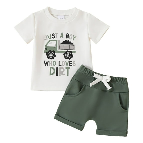 Futezty Toddler Boys Clothes Summer Outfit Sets Cotton T Shirt Short Sleeve Top Car Printed Baby Clothes Crewneck Letter Print T Shirt Elastic Waist Pockets Shorts Set 2 Piece Outfit
