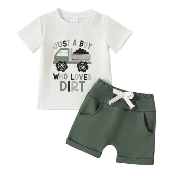 Futezty Toddler Boys Clothes Clearance Sale Summer Outfit Sets Cotton T Shirt Short Sleeve Top Car Printed Baby Clothes Crewneck Letter Print T Shirt Elastic Waist Pockets Shorts Set 2 Piece Outfit
