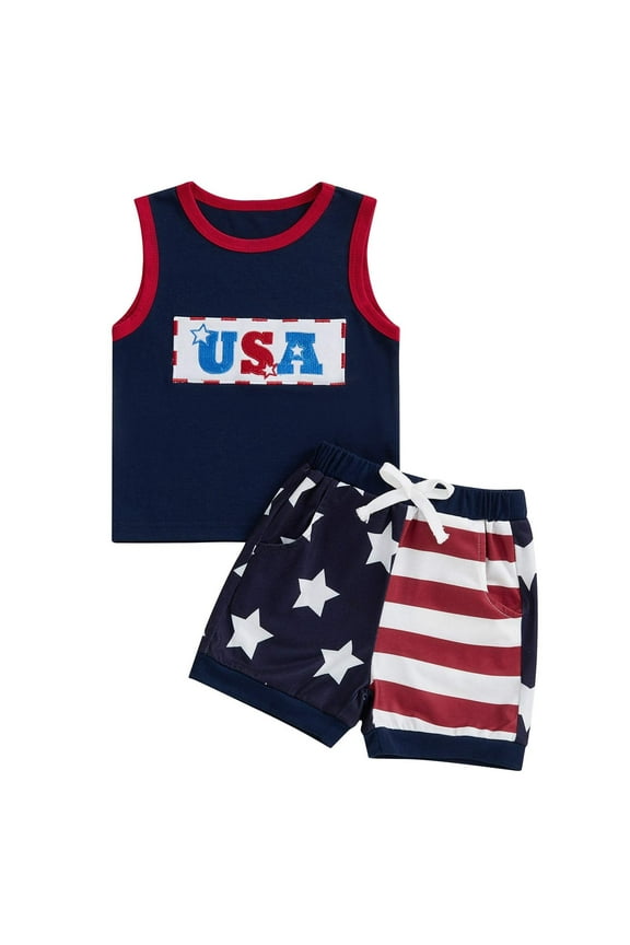 Toddler Boys Clothes Summer Outfit Sets, Toddler Baby Boy 4th Of July Outfit USA Shirt Tank Top American Flag Swin Trunks Shorts Fourth Of July Clothes