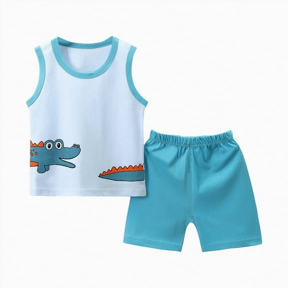 Futezty Toddler Boys Clothes Summer Outfit Sets, Toddler Baby Boys Outfits&Set Cartoon Animal Top And Shorts Summer Outdoor Casual Suit Cute Cartoon Print Boys Clothes