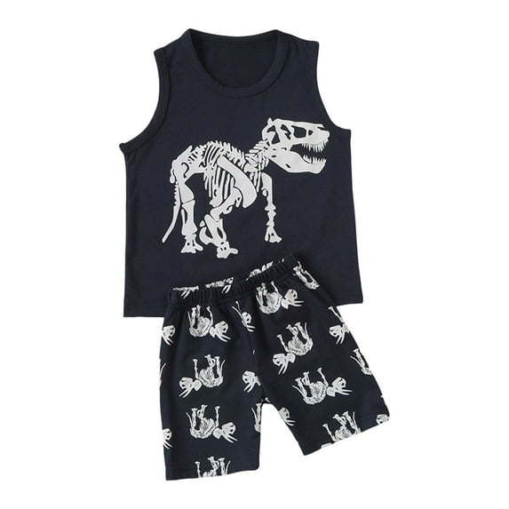 Futezty Toddler Boys Clothes Summer Outfit Sets, Toddler Boys Short Sleeve Clothing Children Kids Solid Colour Sleeveless Tops Shorts Outfits Summer Dinosaur Vest+Shorts Clothes